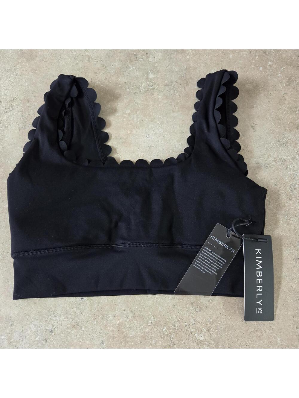 Kimberly Black Scalloped Edge Sports Bra Size Small
